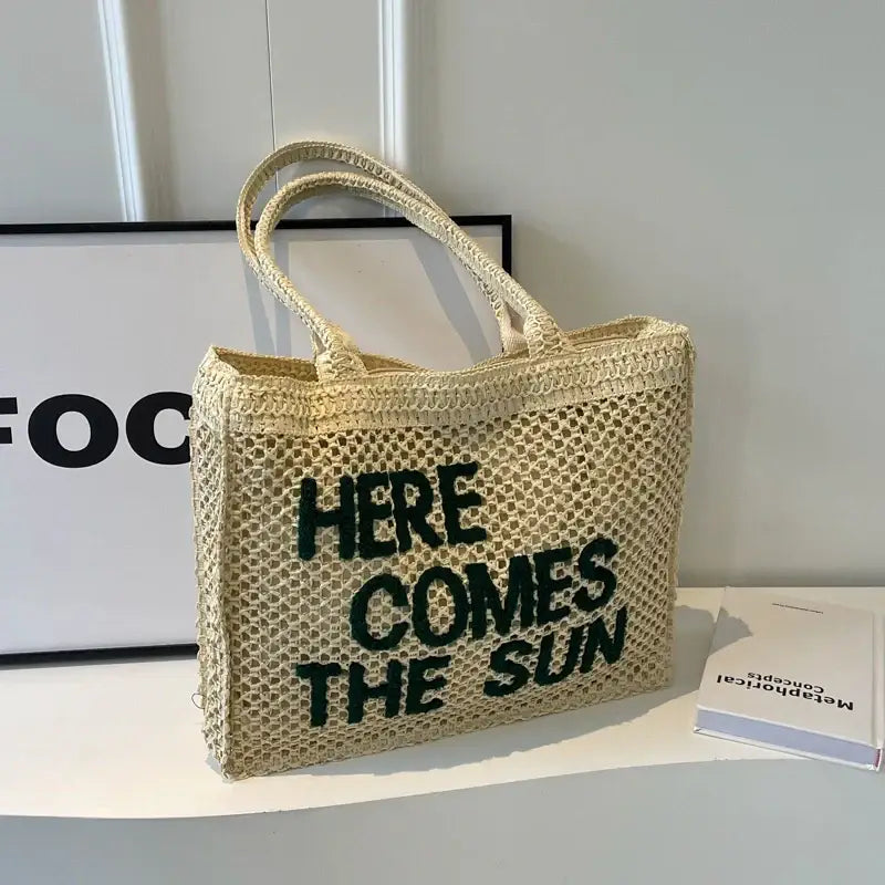 sac de plage en paille beige