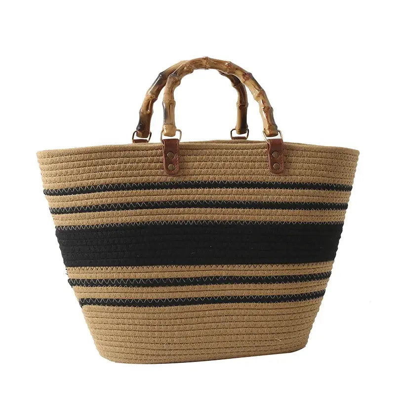 panier de plage tendance en coton beige