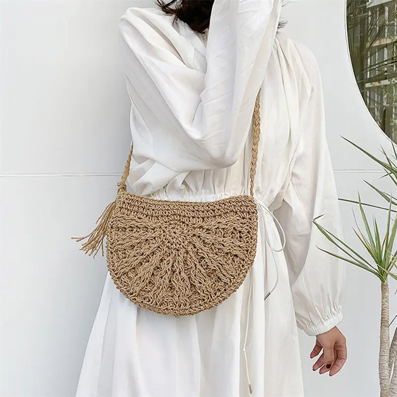 Sac à Main Paille Avec Pompon