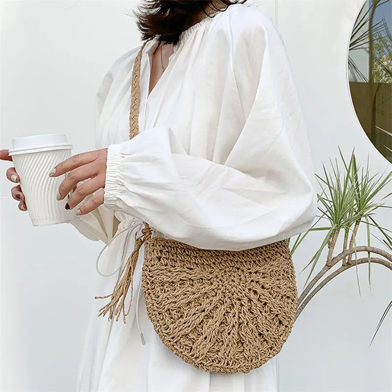 Sac à Main Paille Avec Pompon