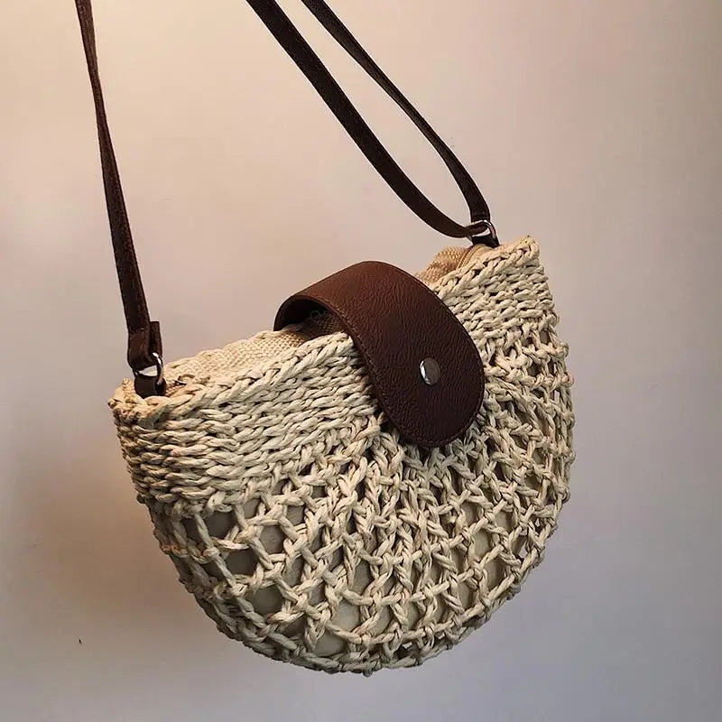 Sac à Main Paille Bi Matière avec Bandoulière