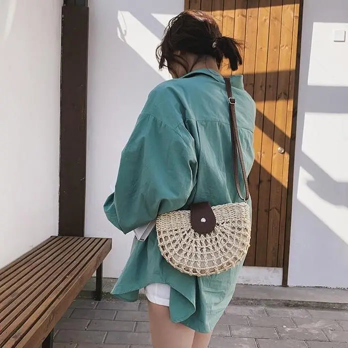 Sac à Main Paille Bi Matière avec Bandoulière