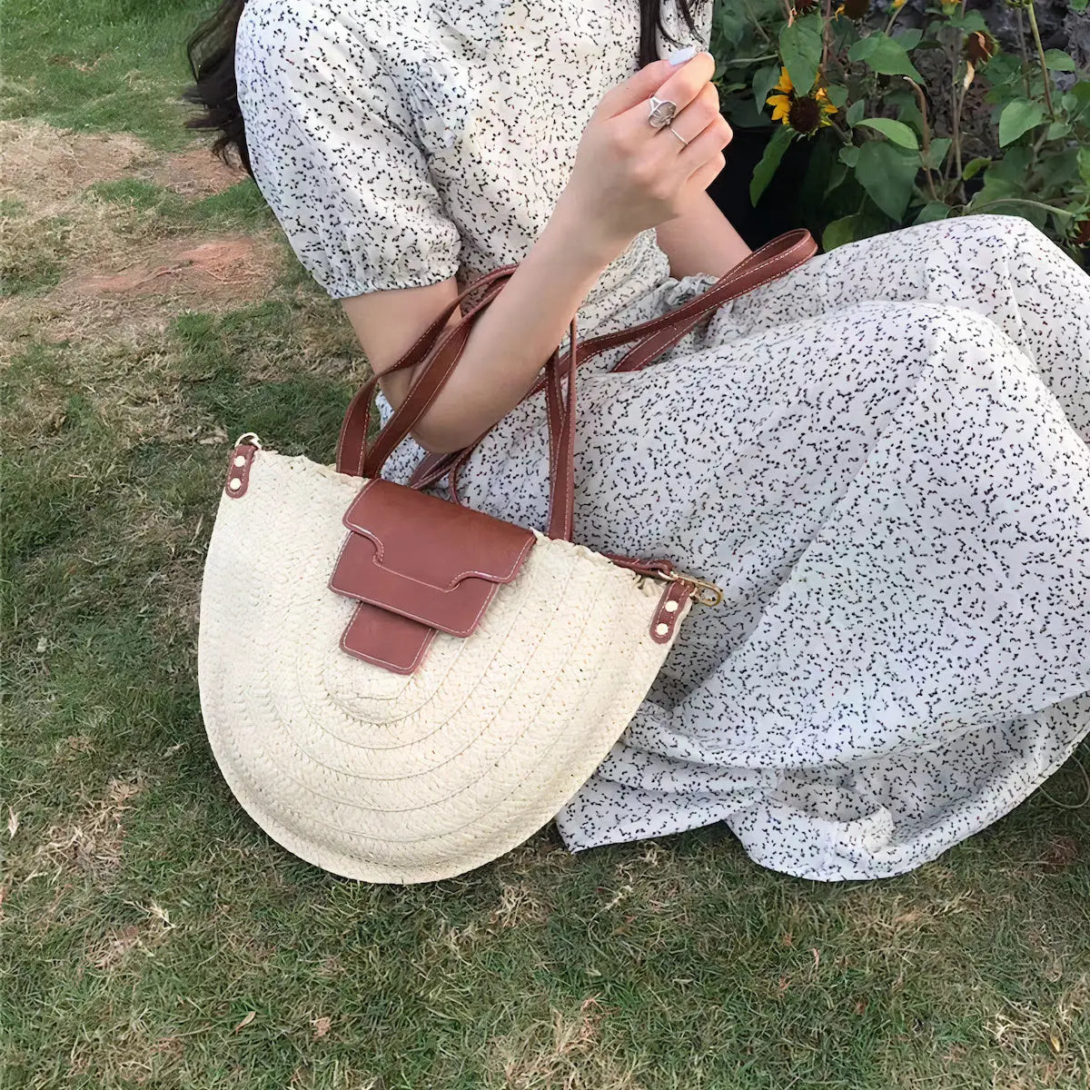 Sac à Main Paille Demi Cercle
