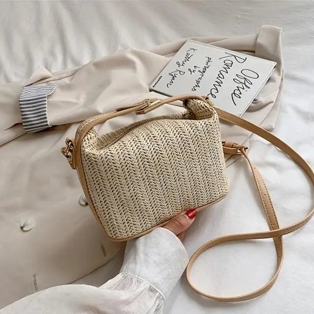 Sac à Main Paille Fermeture Éclair Beige