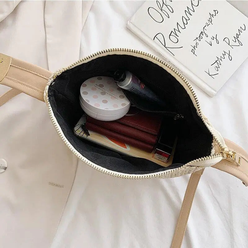 Sac à Main Paille Fermeture Éclair Beige