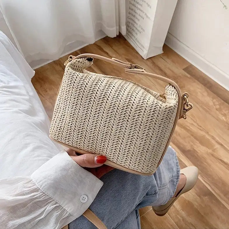 Sac à Main Paille Fermeture Éclair Beige