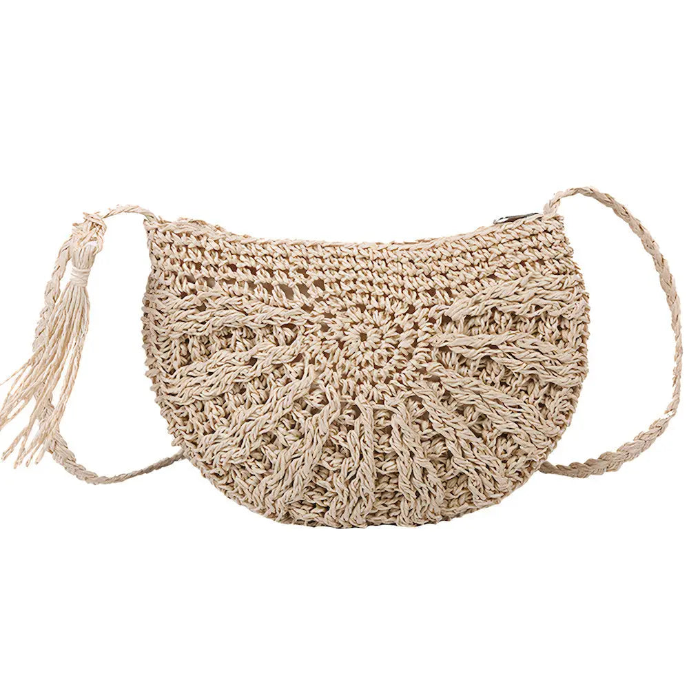 Sac à Main Paille Pompon demi-lune