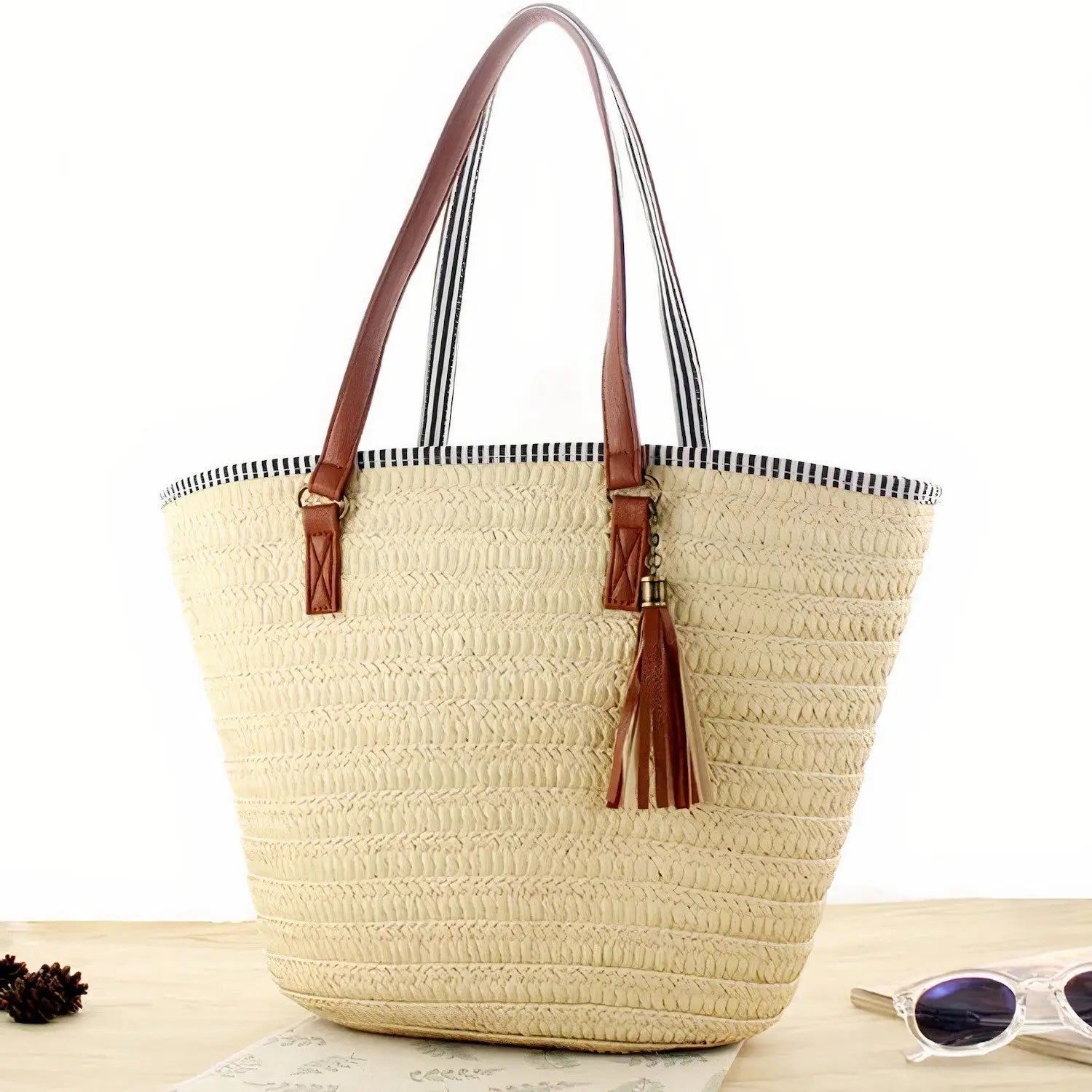 Sac Cabas en Paille De Plage Marinière