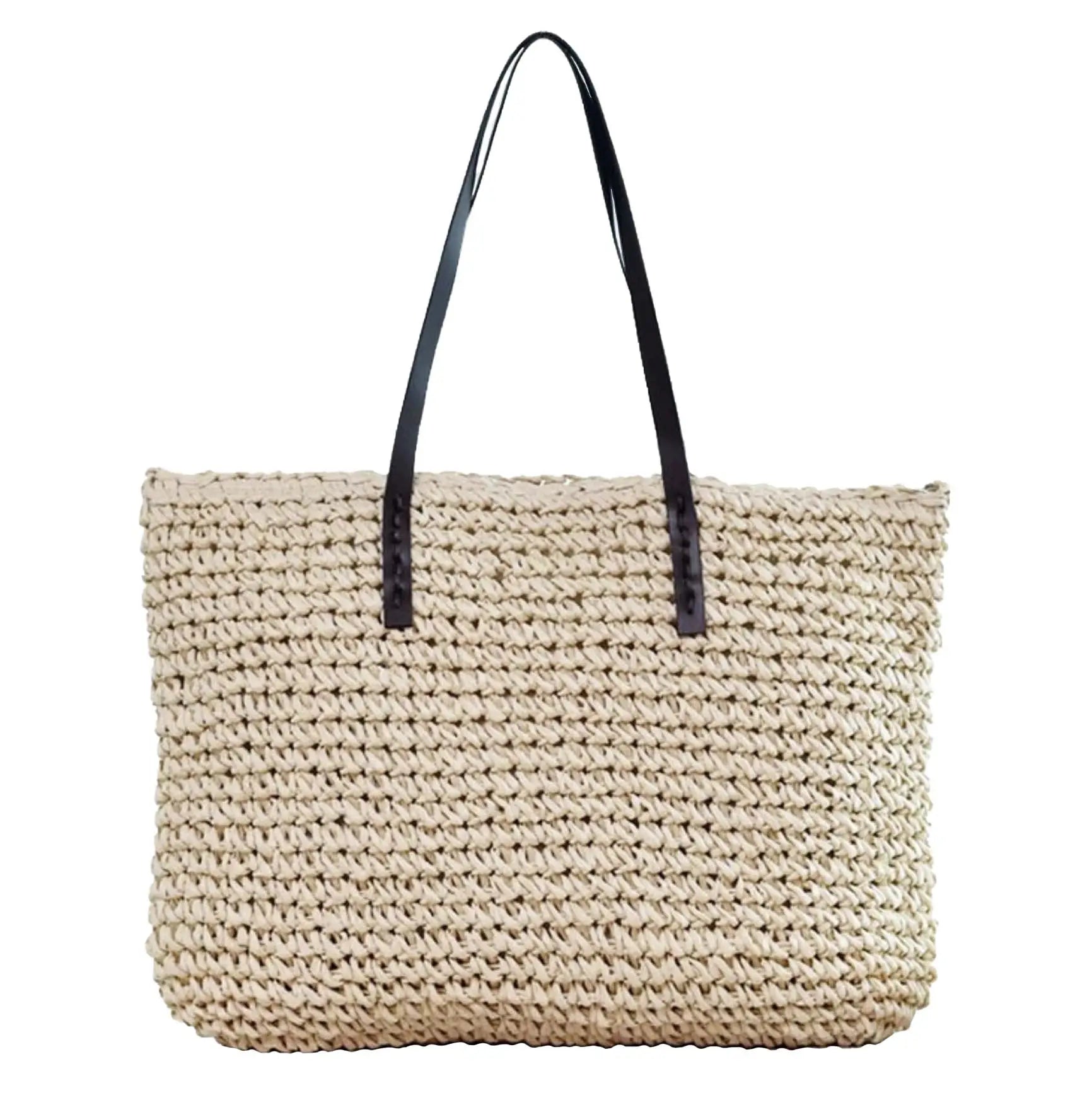Sac Cabas Paille Fermeture Éclair