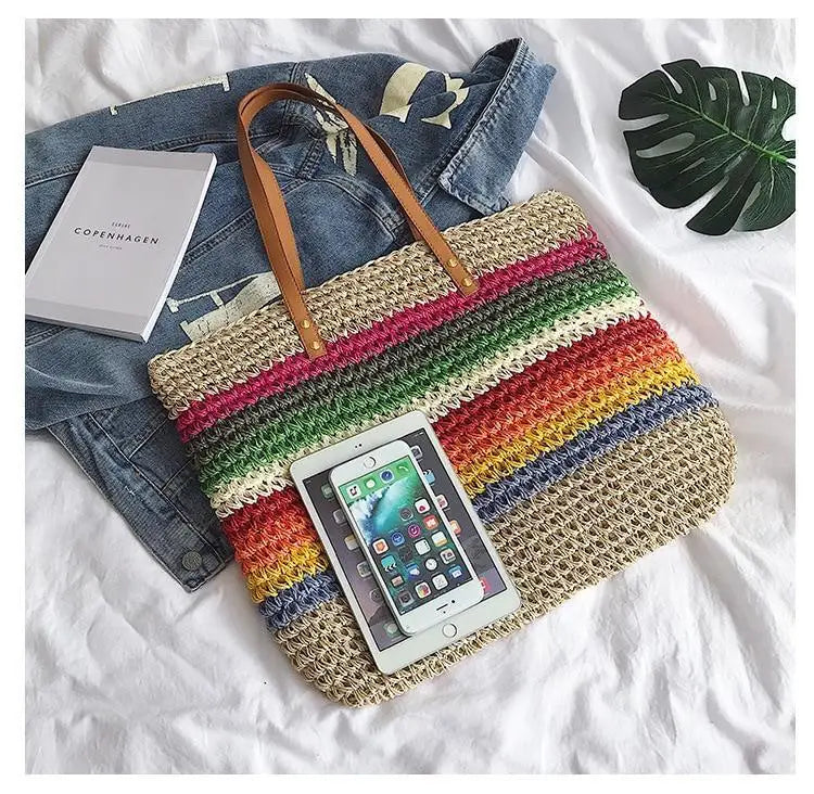 Sac Cabas Paille Multi Couleurs