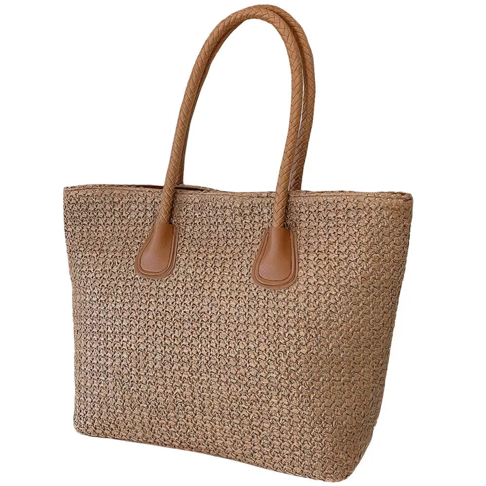 Sac Cabas Paille Tressé Foncé
