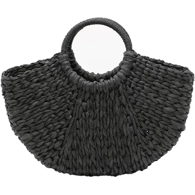 Sac Cabas Paille Tressé Noir