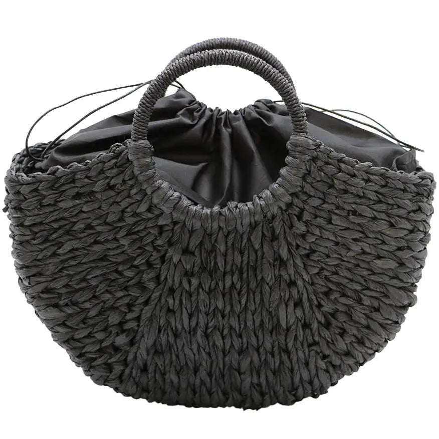 Sac Cabas Paille Tressé Noir