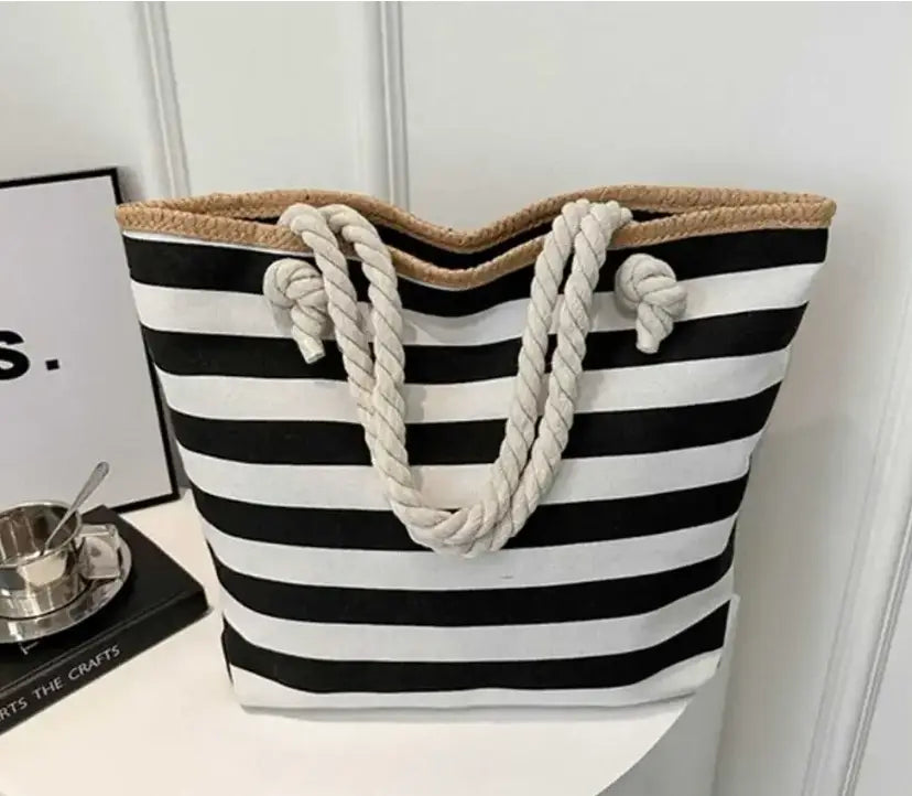 sac de plage avec fermeture eclair raye noir