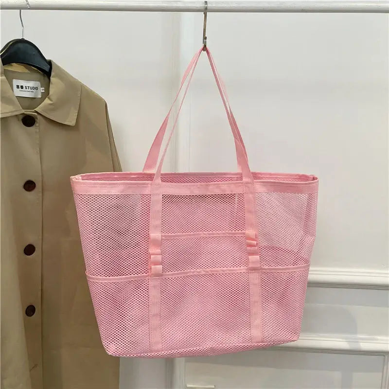 sac de plage en mesh rose