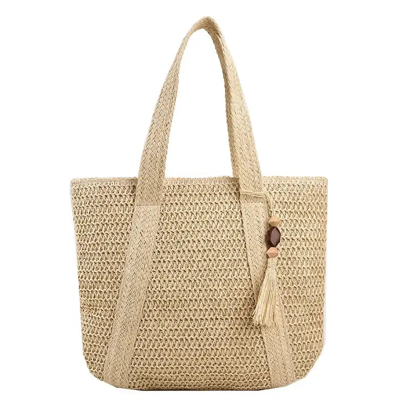 sac de plage beige en paille tressée