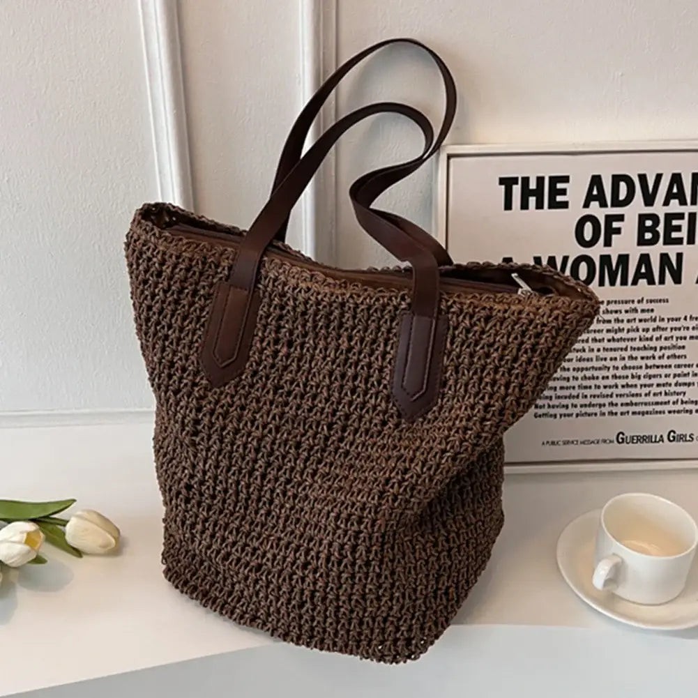 sac de plage femme paille marron fonce