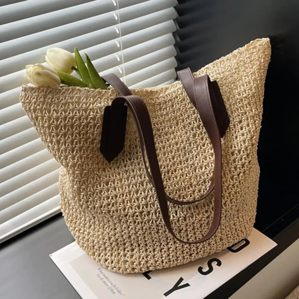 sac de plage femme paille tresse beige 