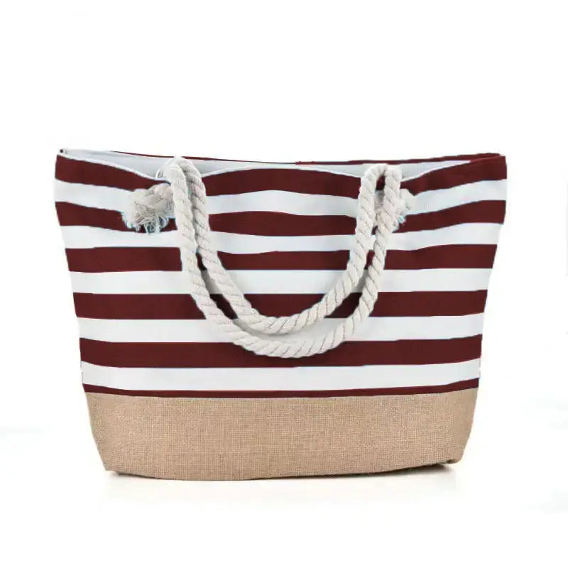 sac de plage rouge a rayures