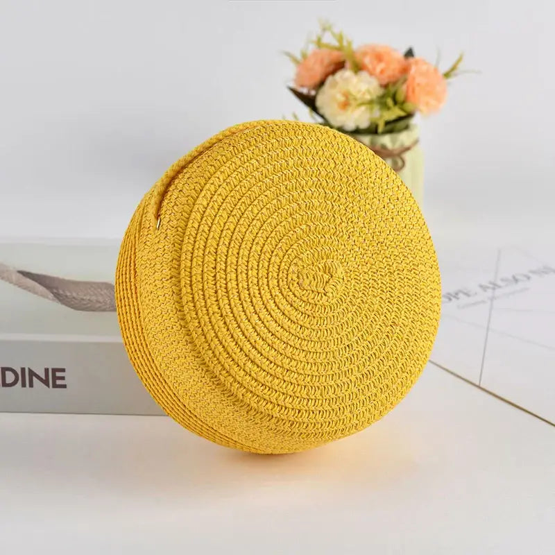 Sac De Plage Rond en Paille avec Anse