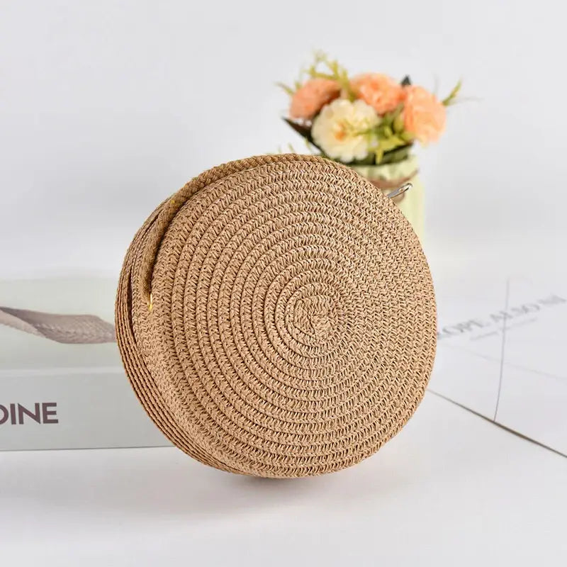 Sac De Plage Rond en Paille avec Anse