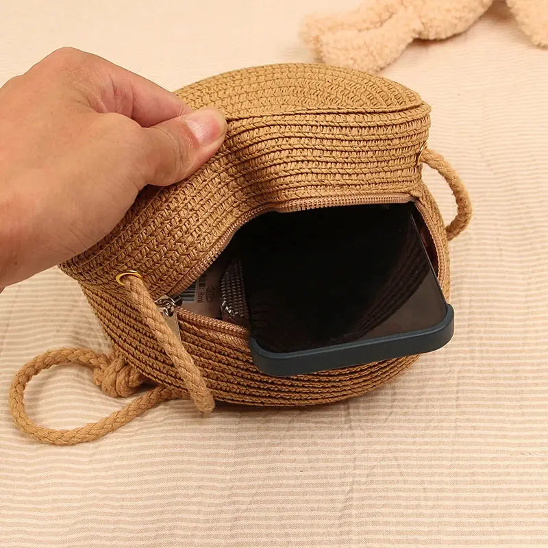 Sac De Plage Rond en Paille avec Anse