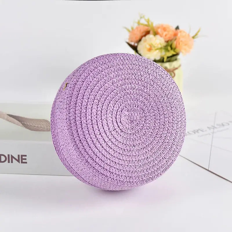 Sac De Plage Rond en Paille avec Anse