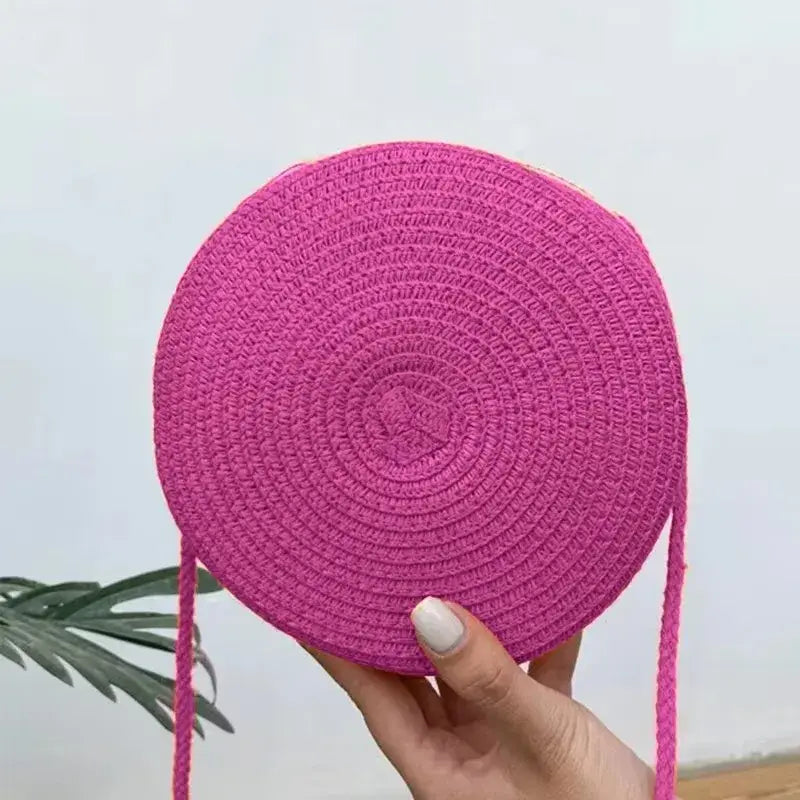Sac De Plage Rond en Paille avec Anse