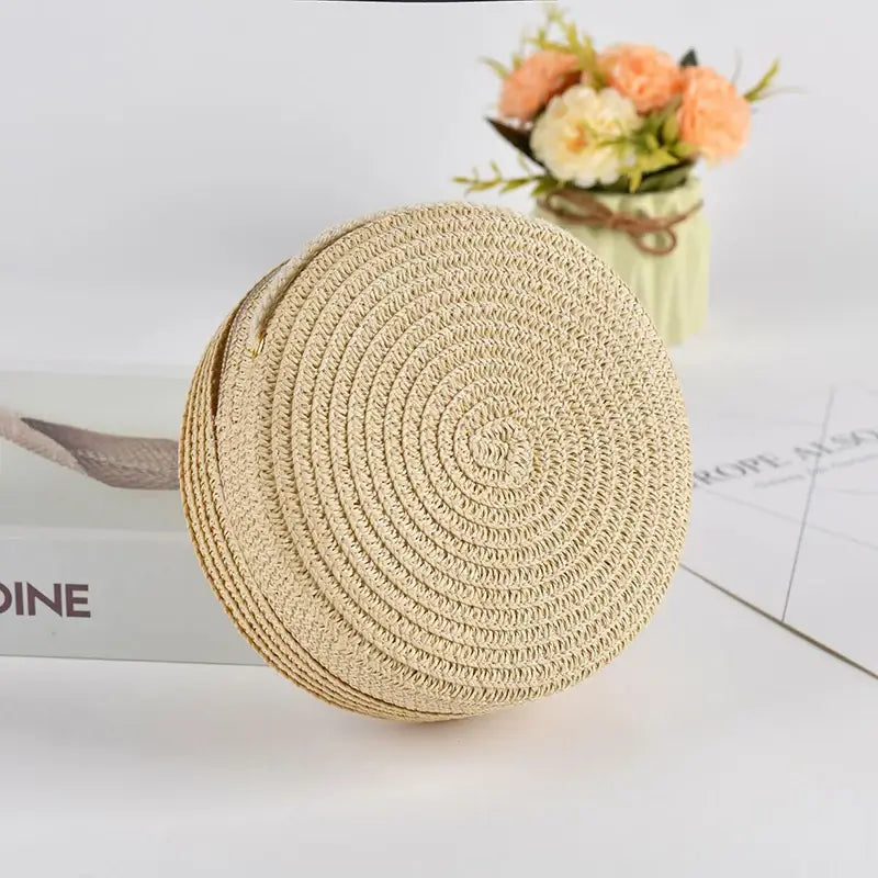 Sac De Plage Rond en Paille avec Anse