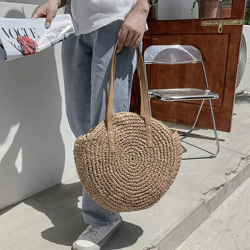 Sac de Plage tissé en Paille Vintage