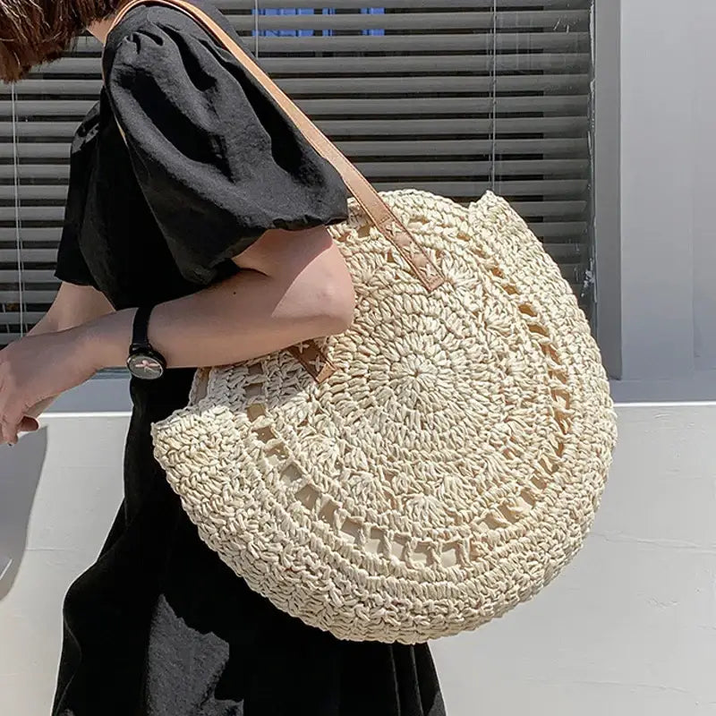 Sac de Plage tissé en Paille Vintage
