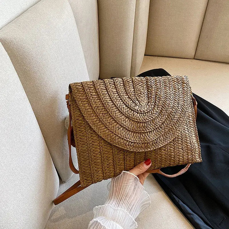sac en paille bandouliere marron