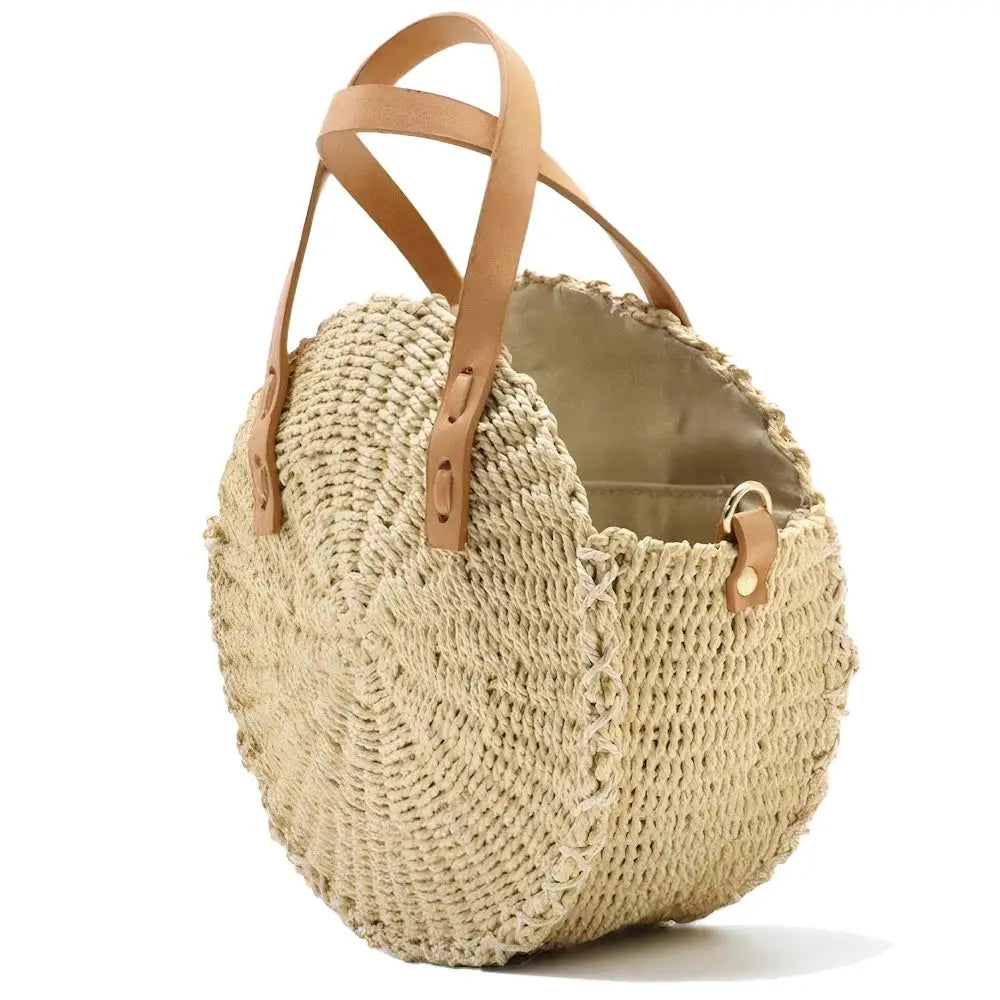 Sac Paille Rond Petit & Beige