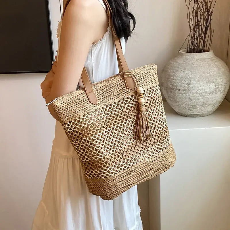 Sac Plage en Paille Style Tote Bag