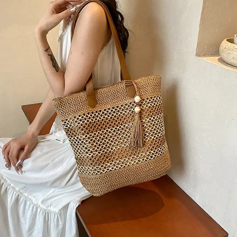 Sac Plage en Paille Style Tote Bag