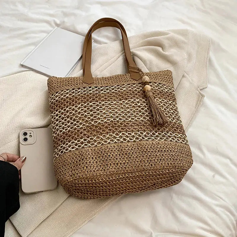 Sac Plage en Paille Style Tote Bag