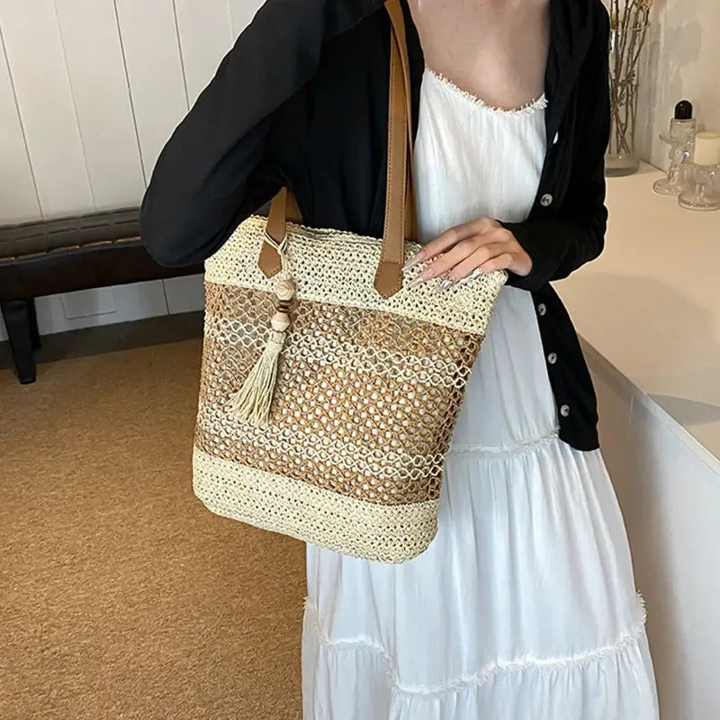Sac Plage en Paille Style Tote Bag