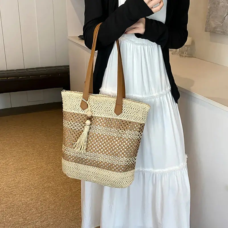 Sac Plage en Paille Style Tote Bag