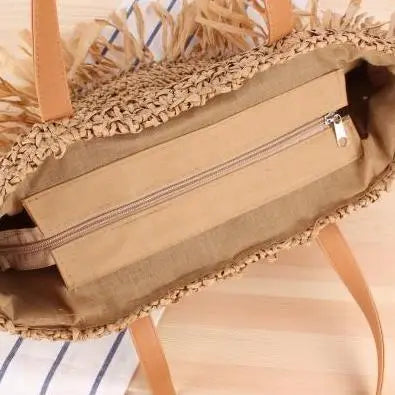 Sac Rond Paille à Franges