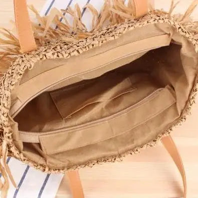 Sac Rond Paille à Franges