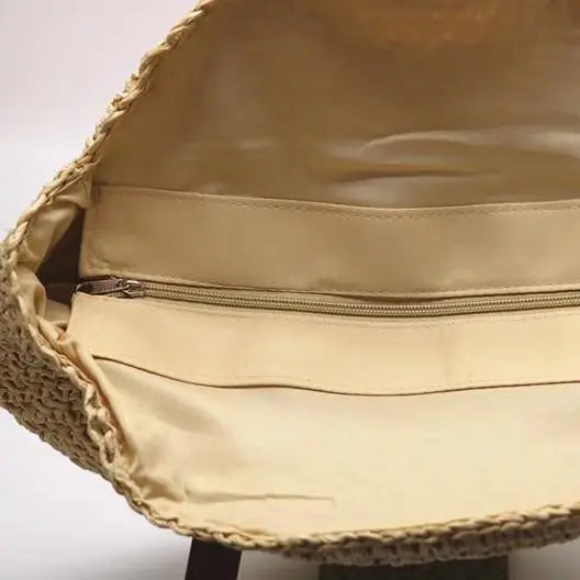 Sac Rond Paille Anses en Cuir
