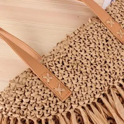 Sac Rond Paille Avec Frange