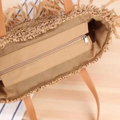 Sac Rond Paille Avec Frange