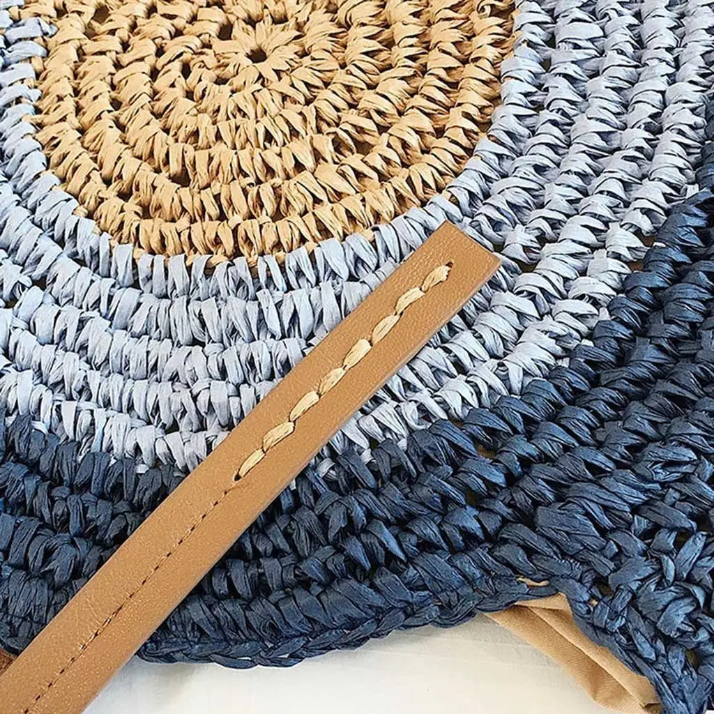 Sac Rond Paille Bleu