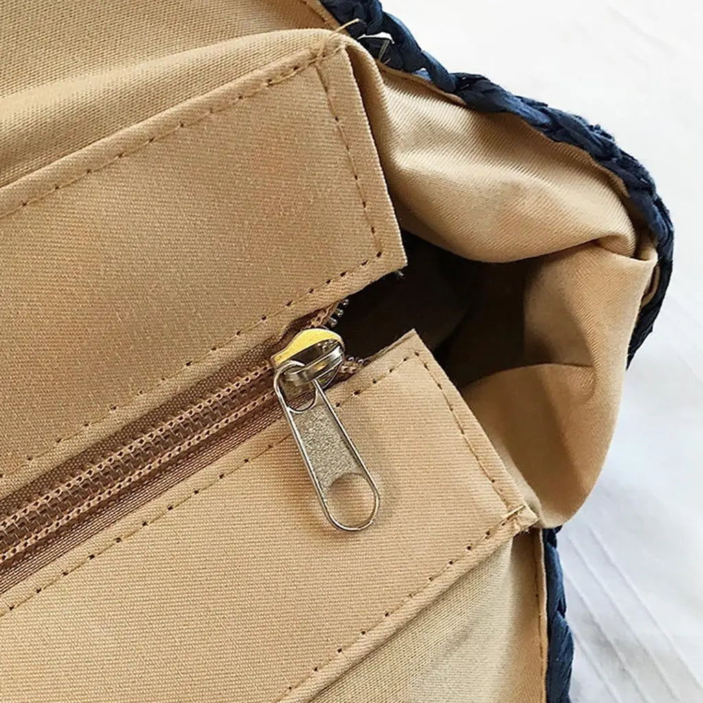 Sac Rond Paille Bleu