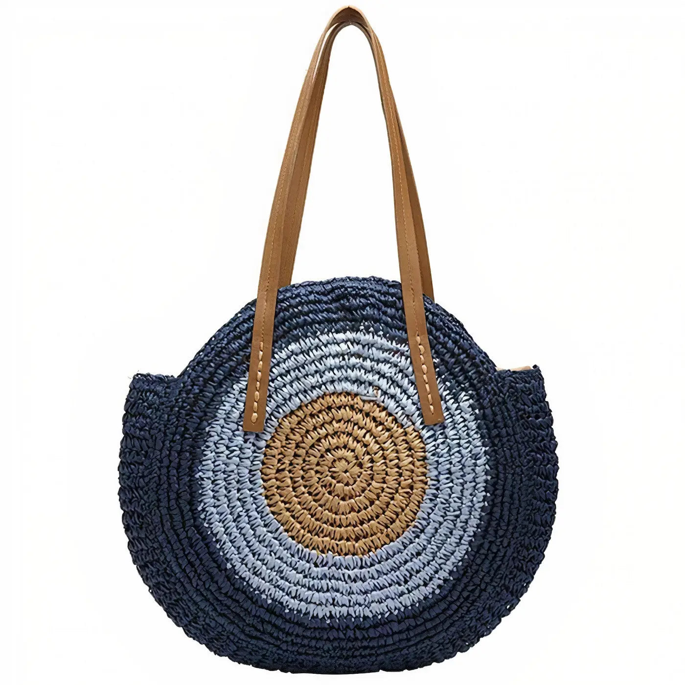 Sac Rond Paille Bleu