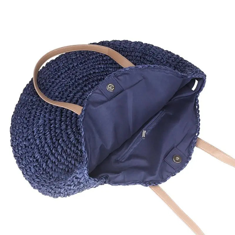 Sac Rond Paille Bleu Marine