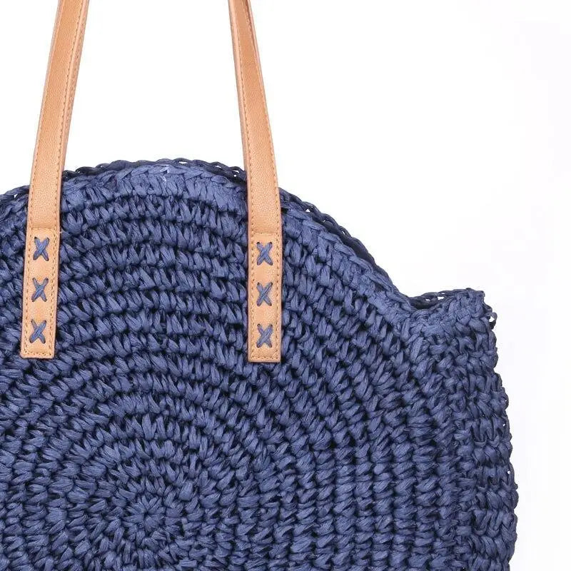 Sac Rond Paille Bleu Marine
