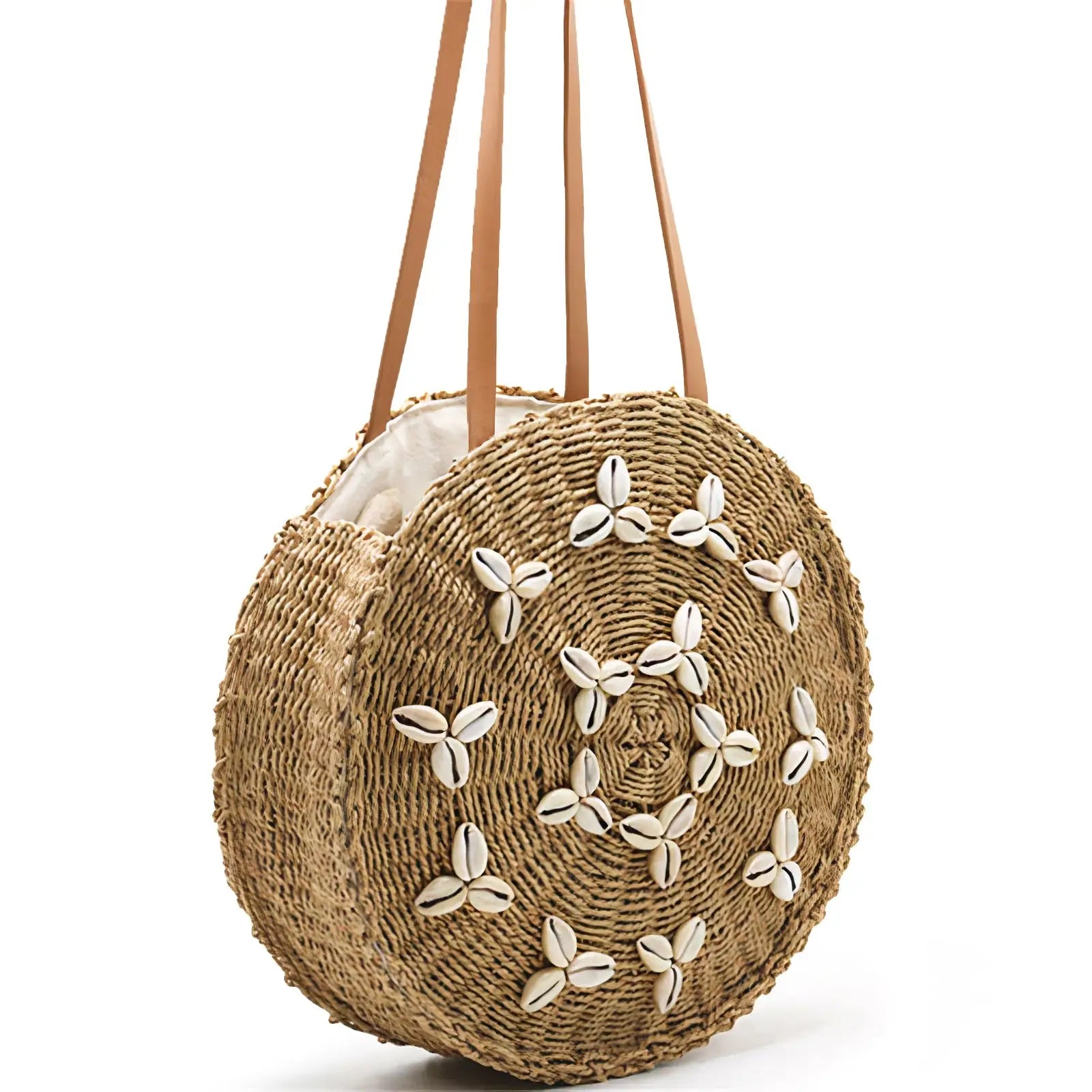 Sac Rond Paille Coquillage