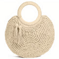 Sac Rond Paille de Plage à Pompon